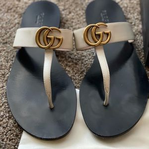 White Gucci Marmont Embellished Leather Sandals